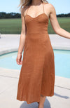Palm Beach Linen Midi Dress - Brown